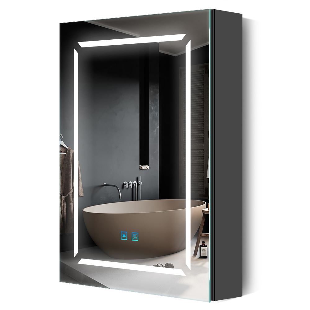500x700mm LED Black Aluminum Mirror Cabinet with Shaver Socket Adjusta ...
