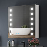 650x600mm LED Mirror Cabinet with White Aluminium Demister Shaver Socket 3-Color Chaing 2-Doors