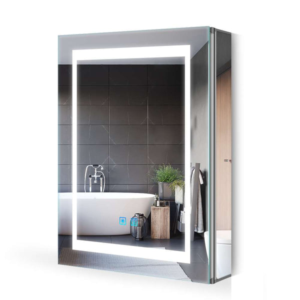 LED Bathroom Mirror Cabinet with Ambient Lighting Shaver Socket Demister 500x700mm