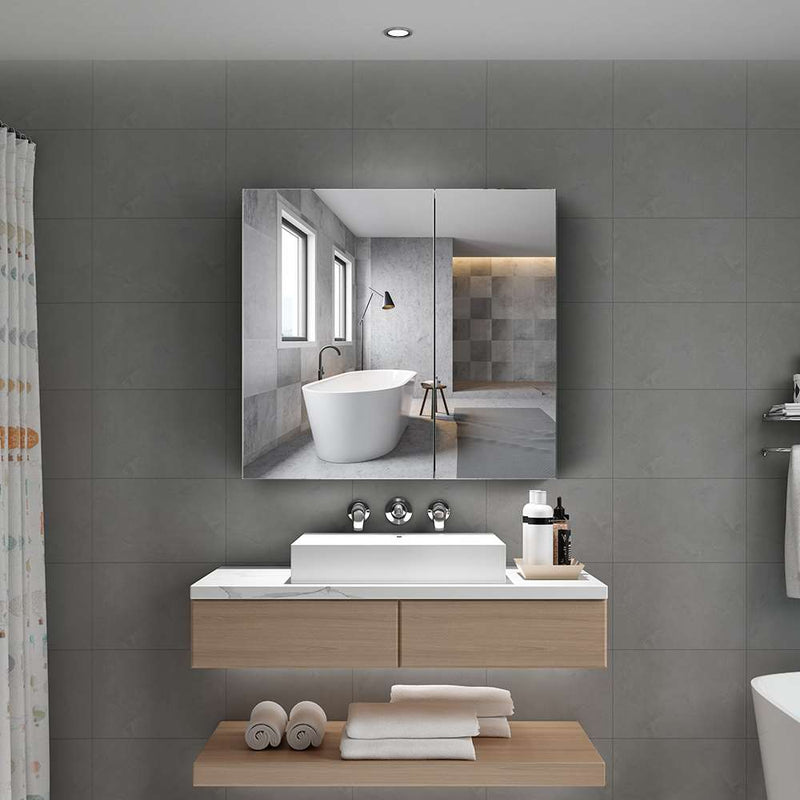 Aluminum Bathroom Mirror Cabinet with Soft Close Hinges 2 Doors 650x600mm