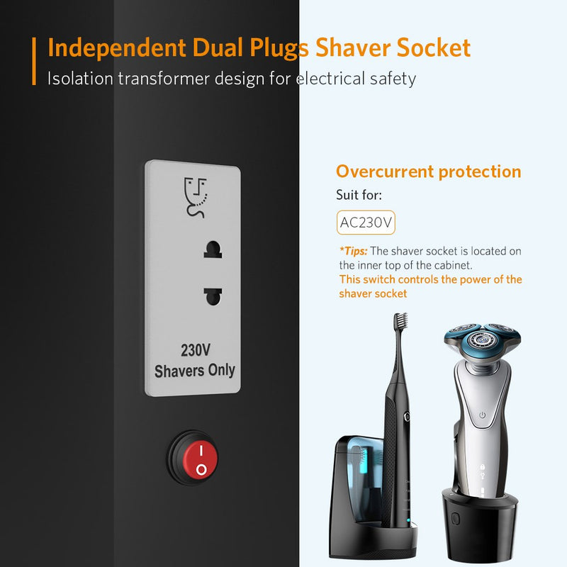 LED Black Bathroom Mirror Cabinet with Shaver Socket Adjustable Color 2 Doors 600x700mm