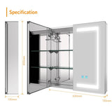 LED Illuminated Mirror Cabinet with Shaver Socket Adjustable Color 2 Doors 630x650mm