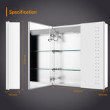 630x650mm LED Mirror Cabinet with White Aluminium Shaver Socket Demister 3-Color Chaing 2-Doors