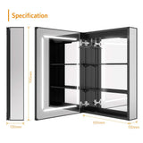 500x700mm LED Black Aluminum Mirror Cabinet with Shaver Socket Adjustable Color Demister