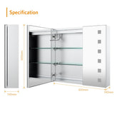 650x600mm LED Illuminated Mirror Cabinet with Shaver Socket Demister 2 Doors