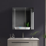 630x650mm LED Mirror Cabinet with White Aluminium Shaver Socket Demister 3-Color Chaing 2-Doors