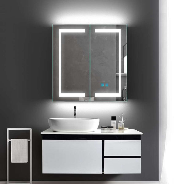 LED Bathroom Mirror Cabinet with Ambient Lighting Shaver Socket 2 Doors 630x650mm