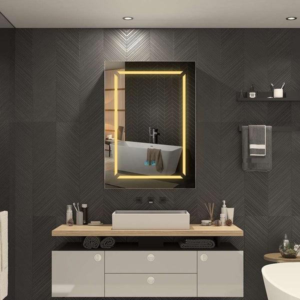 LED Black Mirror Cabinet With Shaver Socket Demister Adjustable Color 500x700mm