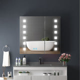 650x600mm LED Mirror Cabinet with White Aluminium Demister Shaver Socket 3-Color Chaing 2-Doors
