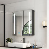 630x650mm LED Mirror Cabinet with Black Aluminium Shaver Socket Demister 3-Color Chaing 2-Doors