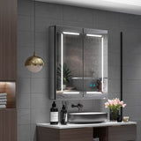 600x700mm LED Black Bathroom Mirror Cabinet with Shaver Socket Adjustable Color 2 Doors