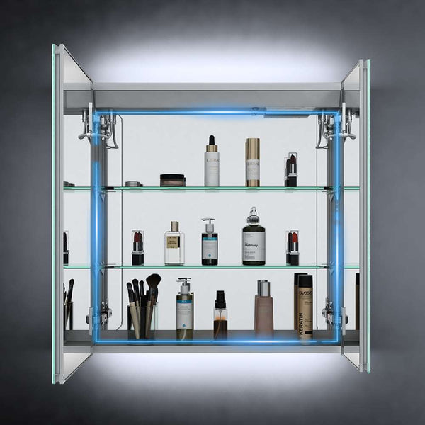 630x650mm LED Mirror Cabinet with Shaver Socket USB Port IR Switch 2 Doors