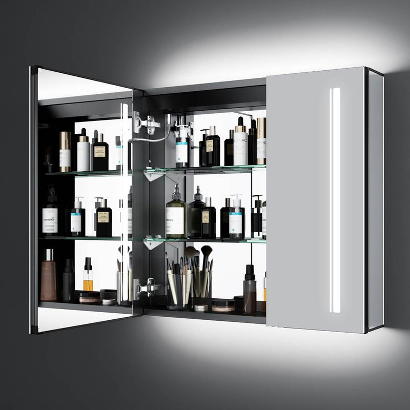 650x600mm LED Black Mirror Cabinet with Ambient Lighting Adjustable Color 2 Doors