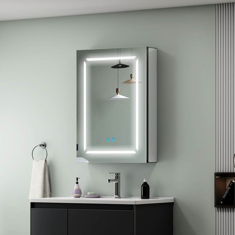 LED Black Mirror Cabinet With Shaver Socket Demister Adjustable Color 500x700mm