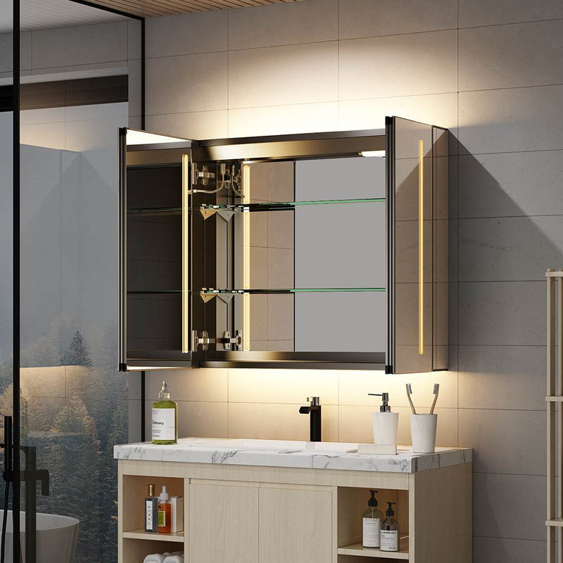 650x600mm LED Black Mirror Cabinet with Ambient Lighting Adjustable Color 2 Doors