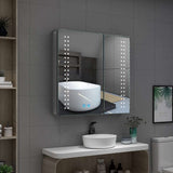 LED Mirror Cabinet with Shaver Socket Demister 2 Doors 630x650mm Spot Lights