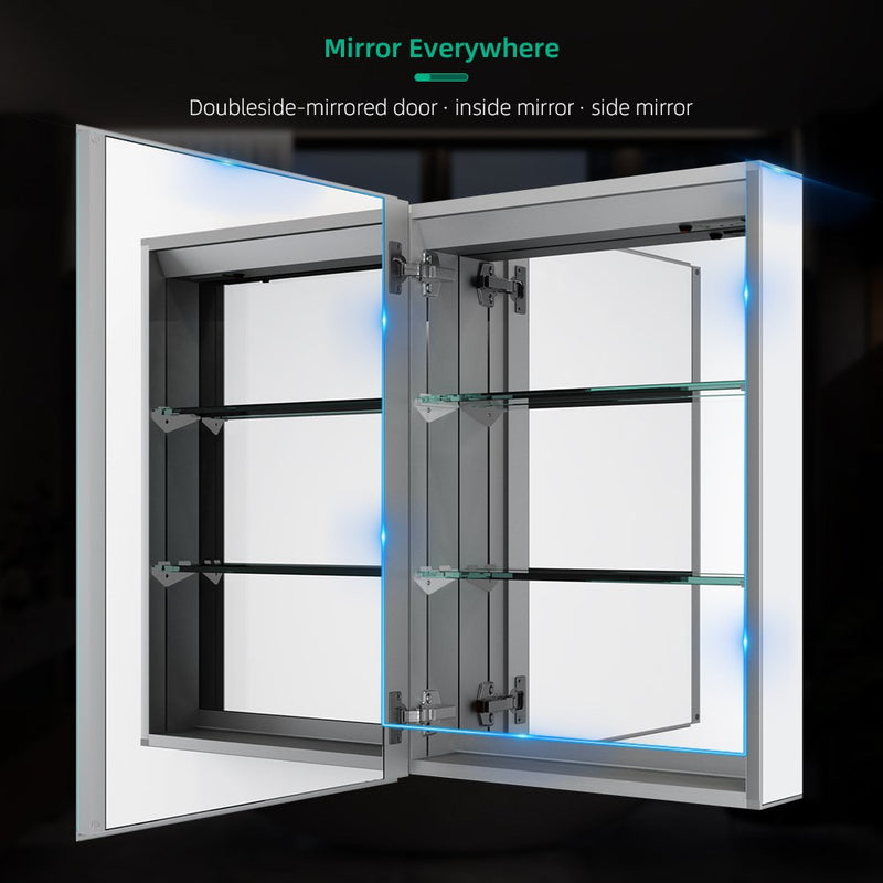 500x700mm LED Mirror Cabinet with Shaver Socket Touch-Switch Anti-fog 3-color temperatures