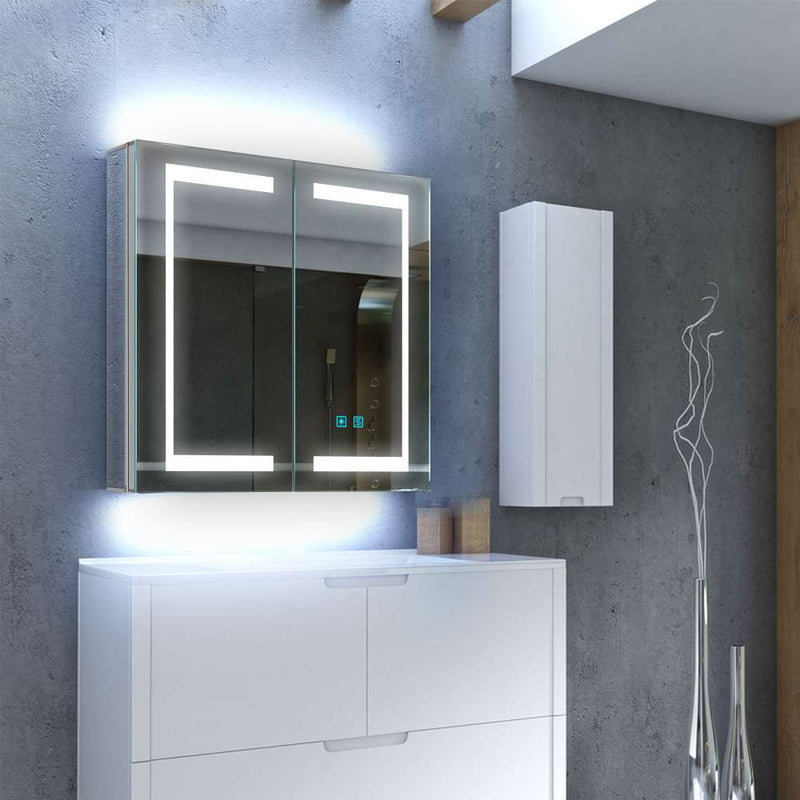 LED Bathroom Mirror Cabinet with Ambient Lighting Shaver Socket 2 Doors 630x650mm