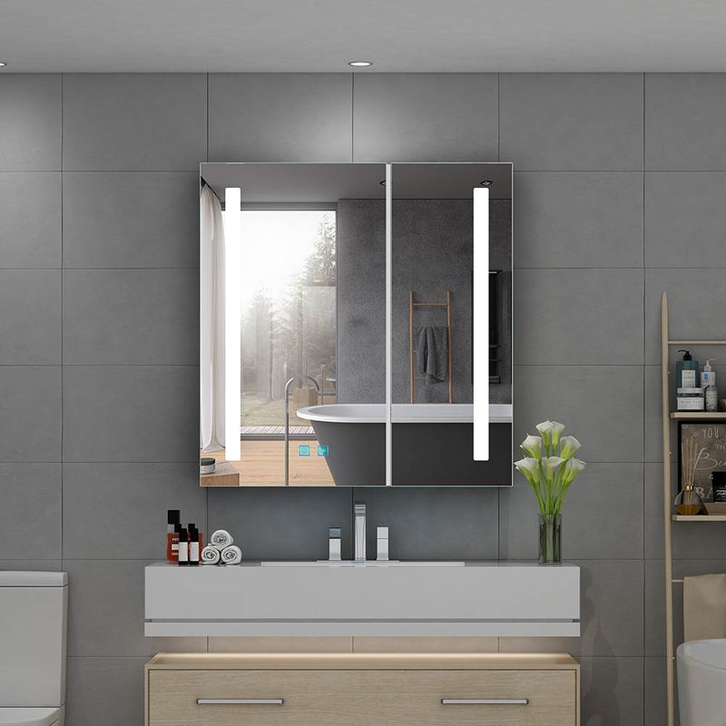 LED Bathroom Mirror Cabinet with Shaver Socket 2 Doors 630x650mm Straight Lights