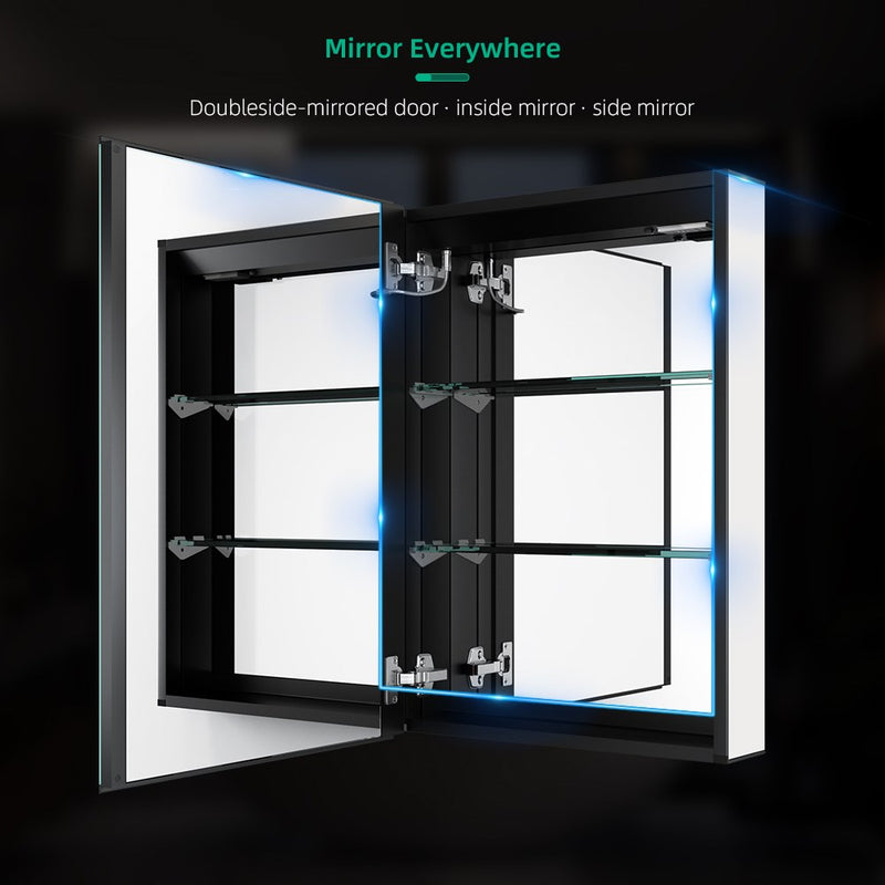 500x700mm LED Mirror Cabinet with Matt-Black Aluminum Shaver Socket Touch-Switch Anti-fog