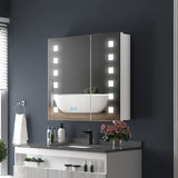 650x600mm LED Mirror Cabinet with White Aluminium Demister Shaver Socket 3-Color Chaing 2-Doors