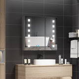 650x600mm LED Illuminated Mirror Cabinet with Shaver Socket Demister 2 Doors