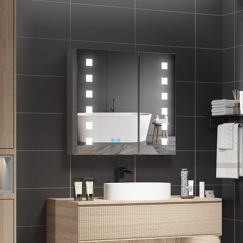 650x600mm LED Illuminated Mirror Cabinet with Shaver Socket Demister 2 ...
