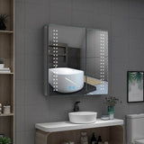 630x650mm LED Mirror Cabinet with Shaver Socket Demister 2 Doors Spot Lights