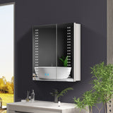 630x650mm LED Mirror Cabinet with White Aluminium Shaver Socket Demister 3-Color Chaing 2-Doors