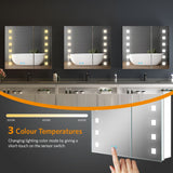 650x600mm LED Mirror Cabinet with White Aluminium Demister Shaver Socket 3-Color Chaing 2-Doors