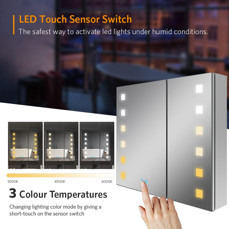 650x600mm LED Illuminated Mirror Cabinet with Shaver Socket Demister 2 ...