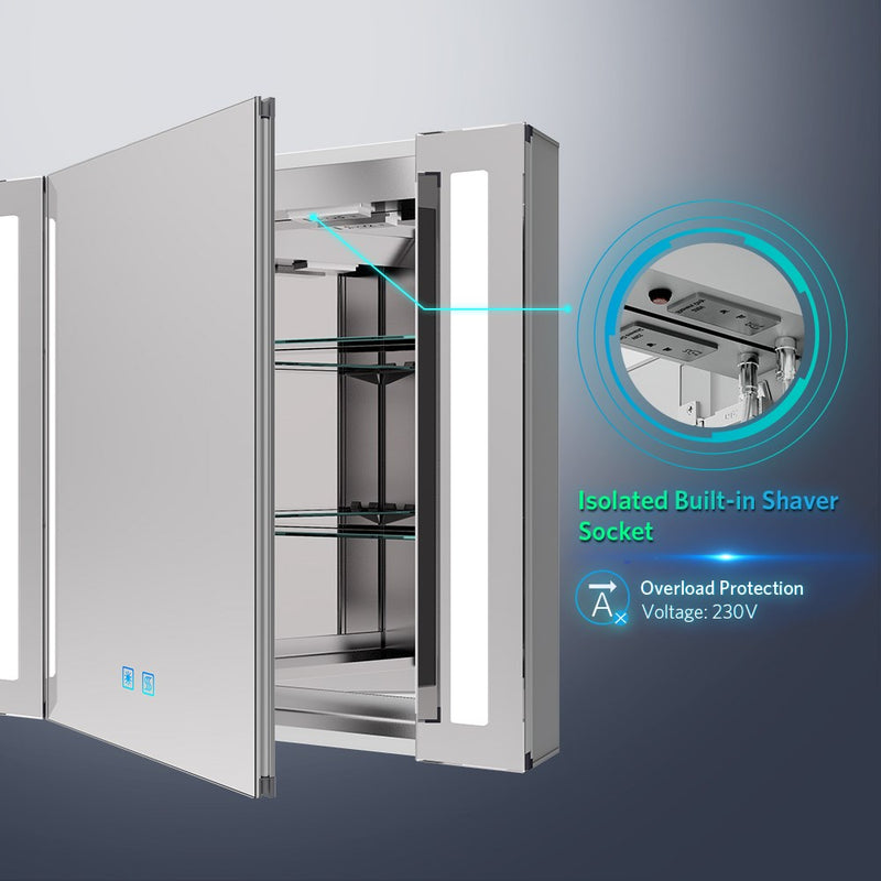 650x600mm LED Mirror Cabinet with Shaver Socket Dimmer Switch Strip Lights