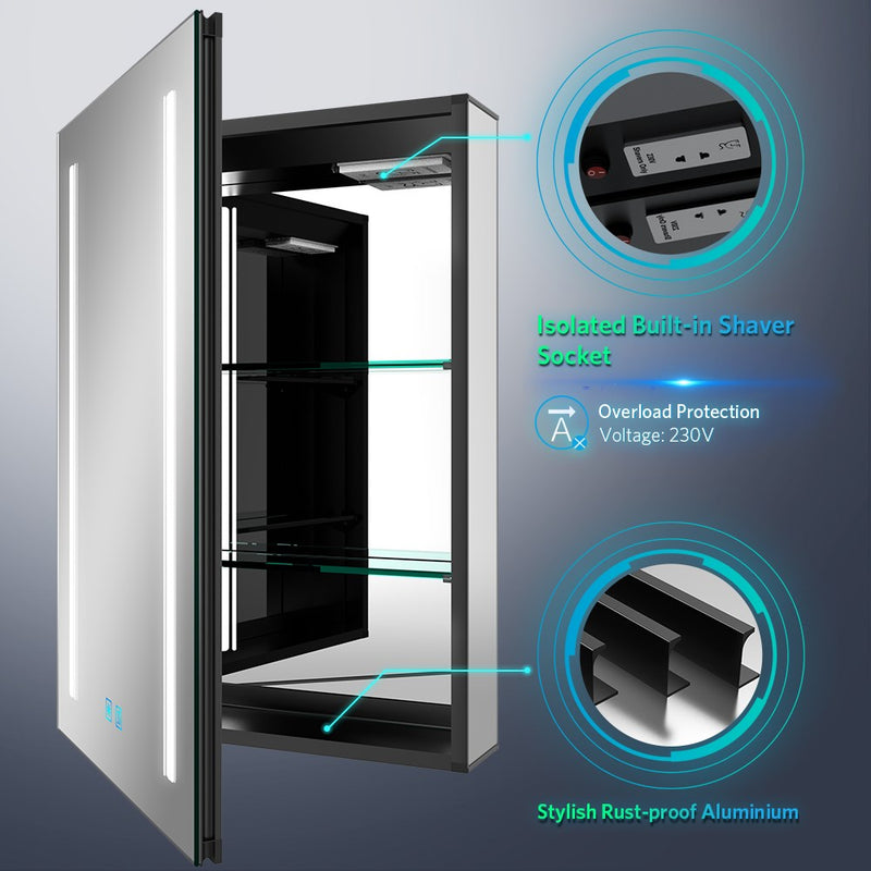 500x700mm LED Illuminated Matte Black Mirror Cabinet with Shaver Socket Adjustable Color