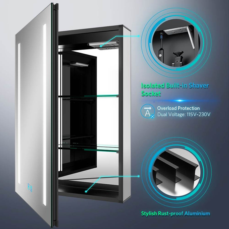 500x700mm LED Illuminated Matte Black Mirror Cabinet with Shaver Socket Adjustable Color