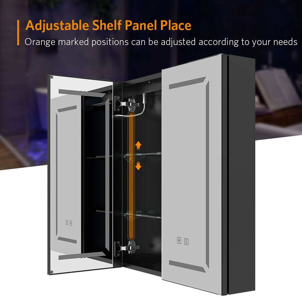 600x700mm LED Black Bathroom Mirror Cabinet with Shaver Socket Adjusta ...