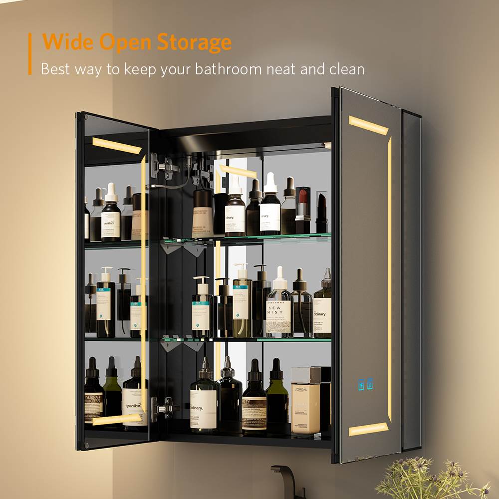 600x700mm LED Black Bathroom Mirror Cabinet with Shaver Socket Adjusta ...