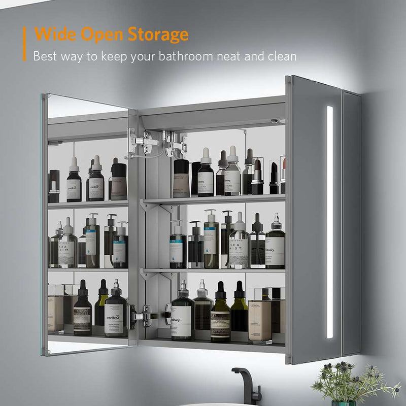 630x650mm LED Bathroom Mirror Cabinet with Shaver Socket 2 Doors IR Switch