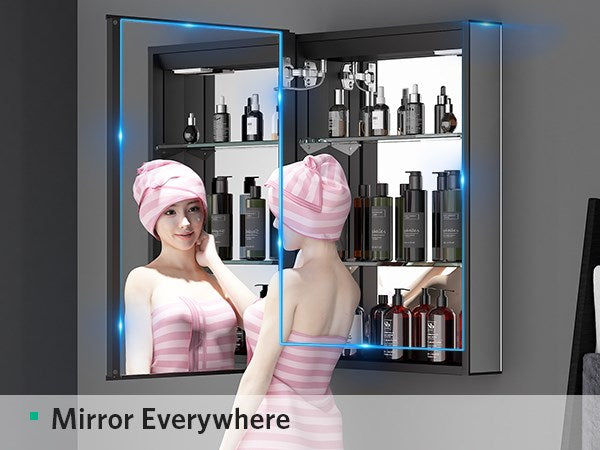 500x700mm LED Mirror Cabinet with Matt-Black Aluminum Shaver Socket Touch-Switch Anti-fog