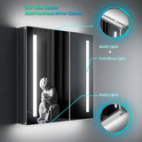 630x650mm LED Bathroom Mirror Cabinet with Shaver Socket 2 Doors IR Switch