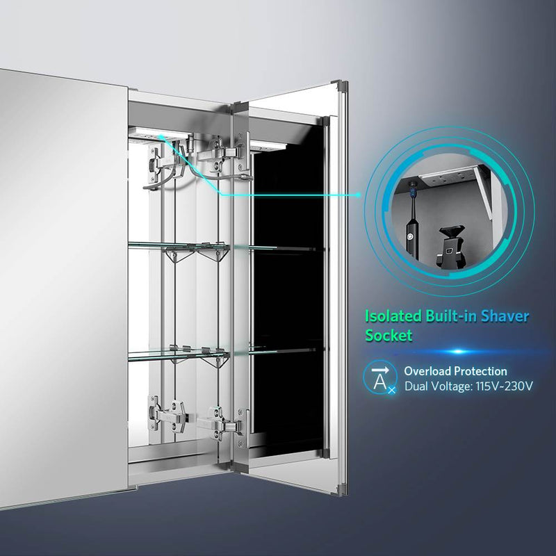 630x650mm LED Bathroom Mirror Cabinet with Shaver Socket 2 Doors IR Switch