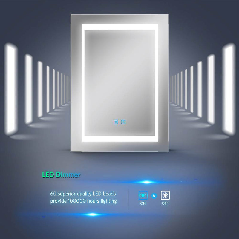 500x700mm LED Bathroom Mirror Cabinet with Ambient Lighting Shaver Socket Demister