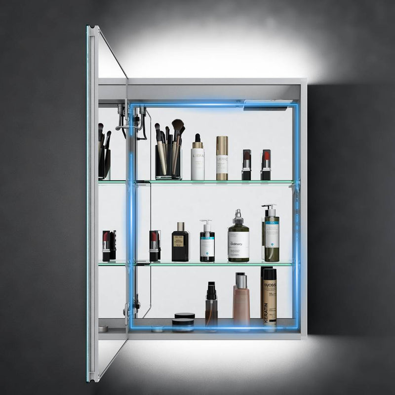 500x700mm LED Bathroom Mirror Cabinet with Ambient Lighting Shaver Socket Demister