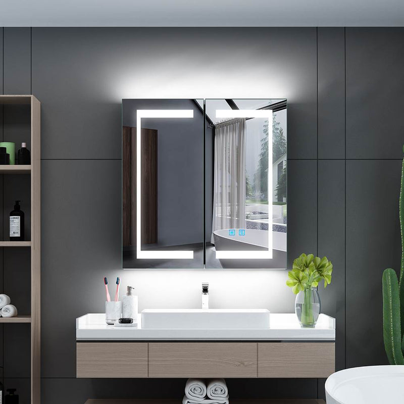 LED Bathroom Mirror Cabinet with Ambient Lighting Shaver Socket 2 Doors 630x650mm