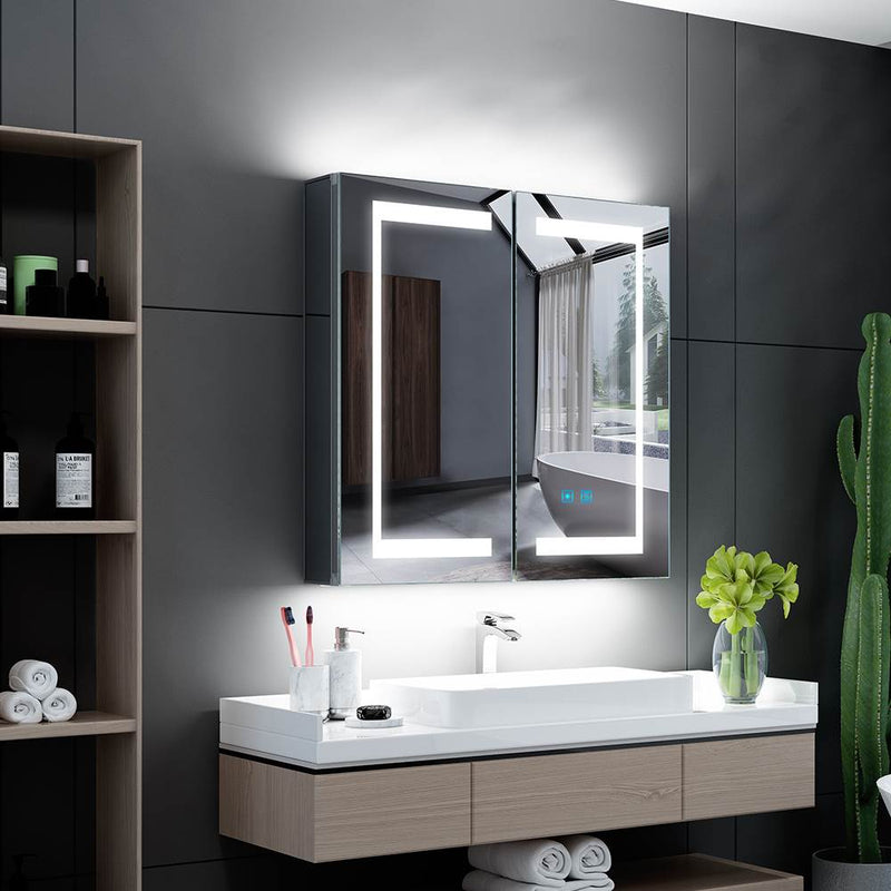 LED Bathroom Mirror Cabinet with Ambient Lighting Shaver Socket 2 Doors 630x650mm