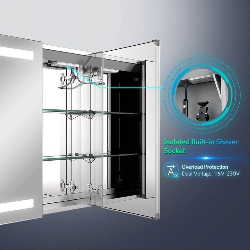 LED Bathroom Mirror Cabinet with Ambient Lighting Shaver Socket 2 Doors 630x650mm