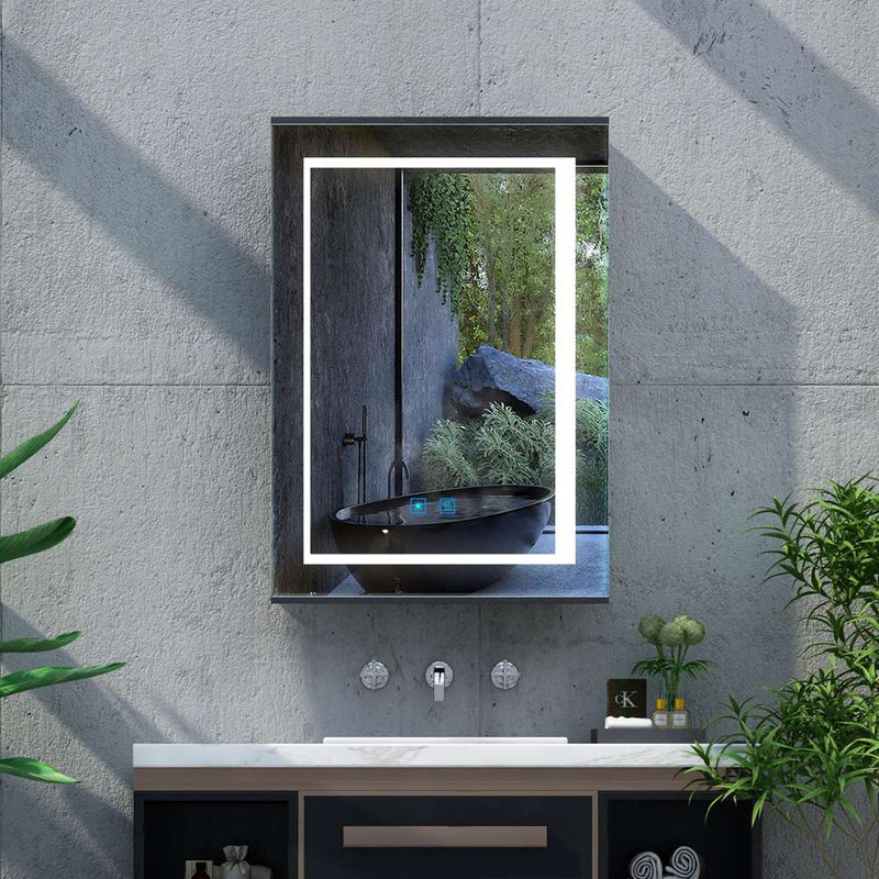 500x700mm LED Mirror Cabinet with Matt-Black Aluminum Shaver Socket Touch-Switch Anti-fog