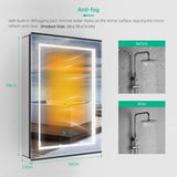 500x700mm LED Mirror Cabinet with Matt-Black Aluminum Shaver Socket Touch-Switch Anti-fog