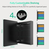 500x700mm LED Mirror Cabinet with Matt-Black Aluminum Shaver Socket Touch-Switch Anti-fog