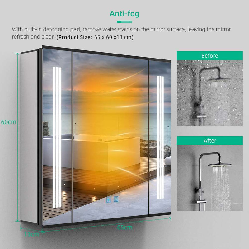 650x600mm LED Mirror Cabinet with Touch-Switch Anti-fog Shaver Socket