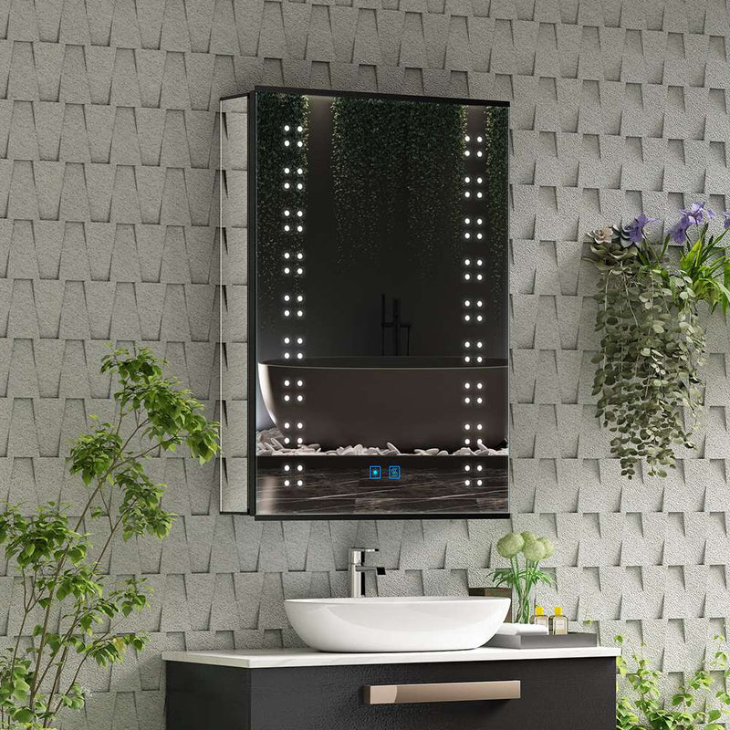 500x700mm LED Mirror Cabinet with Matt-Black Aluminum Touch-Switch Anti-fog Shaver Socket